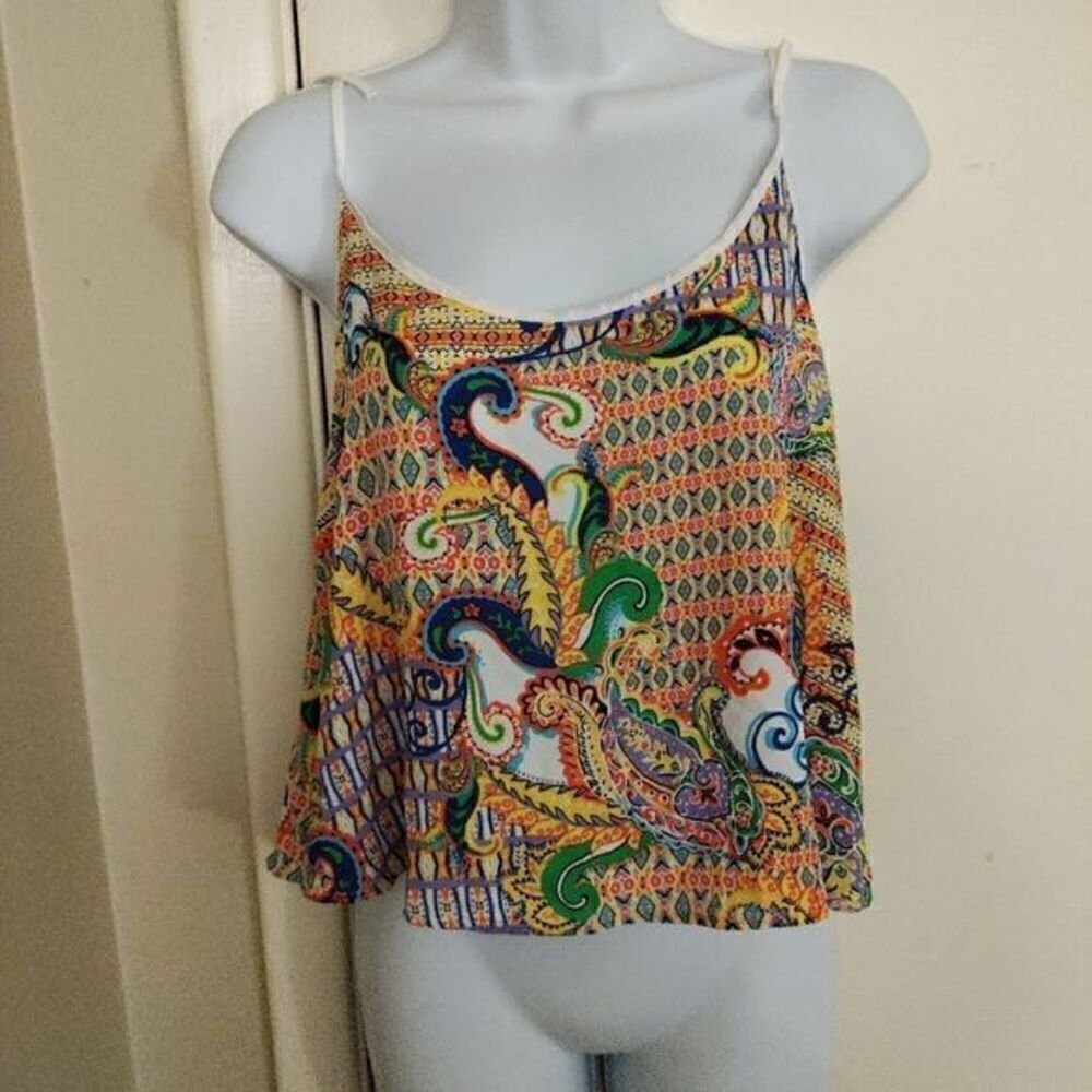 LOVE TREE Bright & Colorful Paisley Print Cropped Spaghetti Top. Sz.L